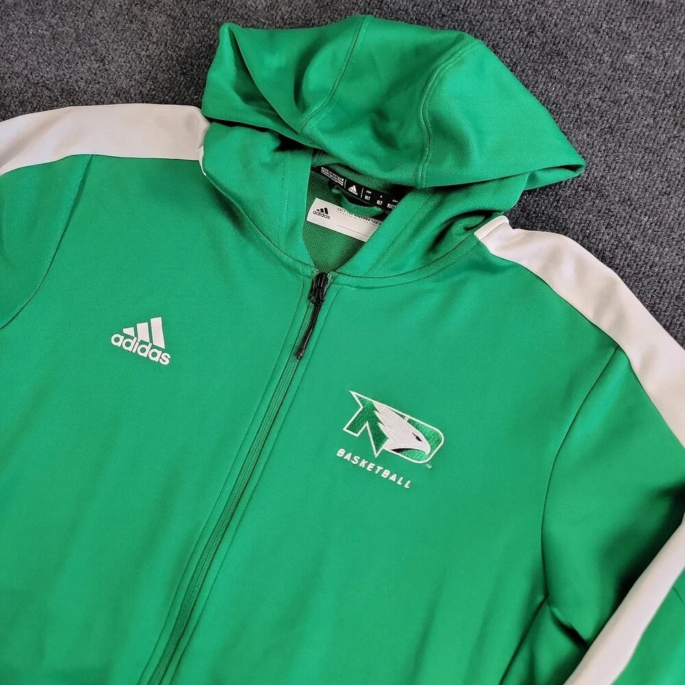 Adidas U North Dakota Team Issued Full Zip Hooded Jacket Shirt Mens XLT Hawks